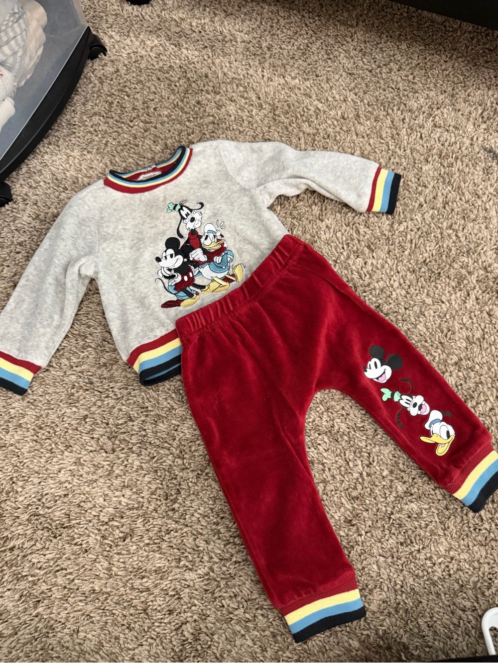 Disney Kids' Red Velour Mickey & Friends Joggers - Unbranded